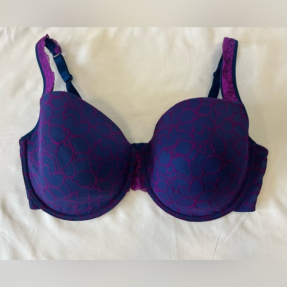 Frederick’s of Hollywood 38DDD/F Lace Underwire Bra Purple Blue Full Coverage - Picture 1 of 9